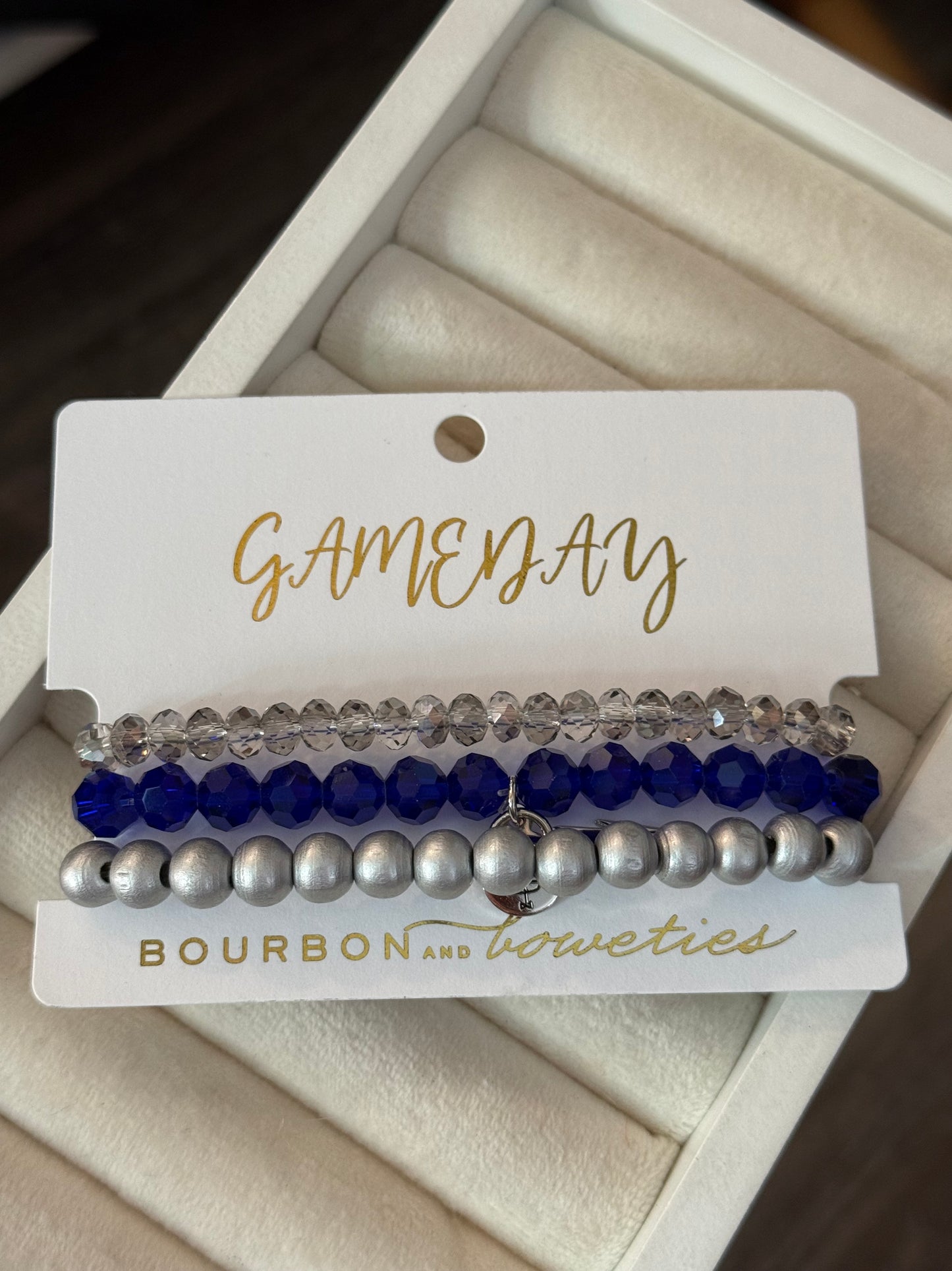 Bourbon & Boweties Bangle - Colbalt Blue Beaded Stretch Bracelet Stack