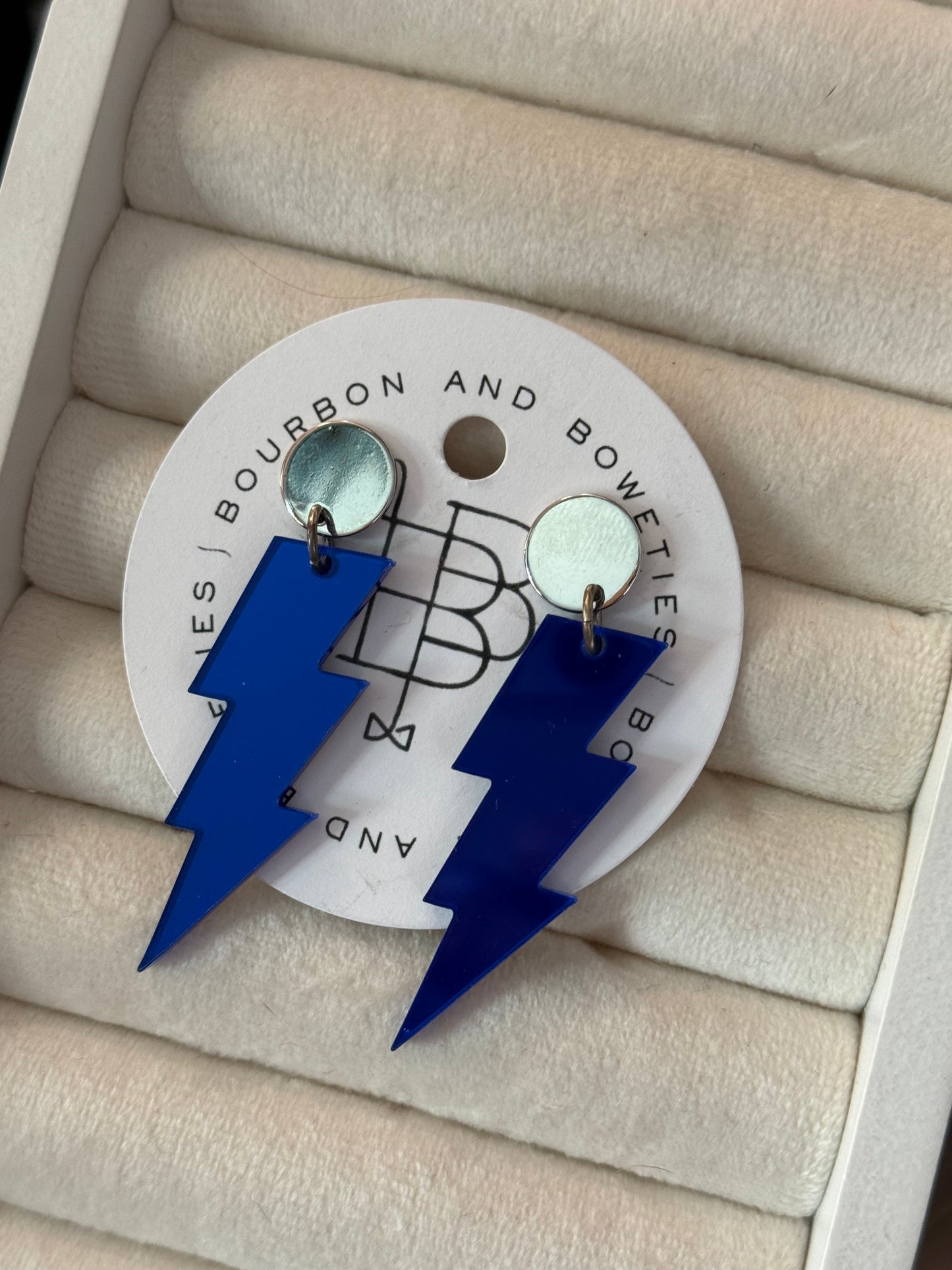 Bourbon & Bowties - BLUE Lightning Bolt EARRING