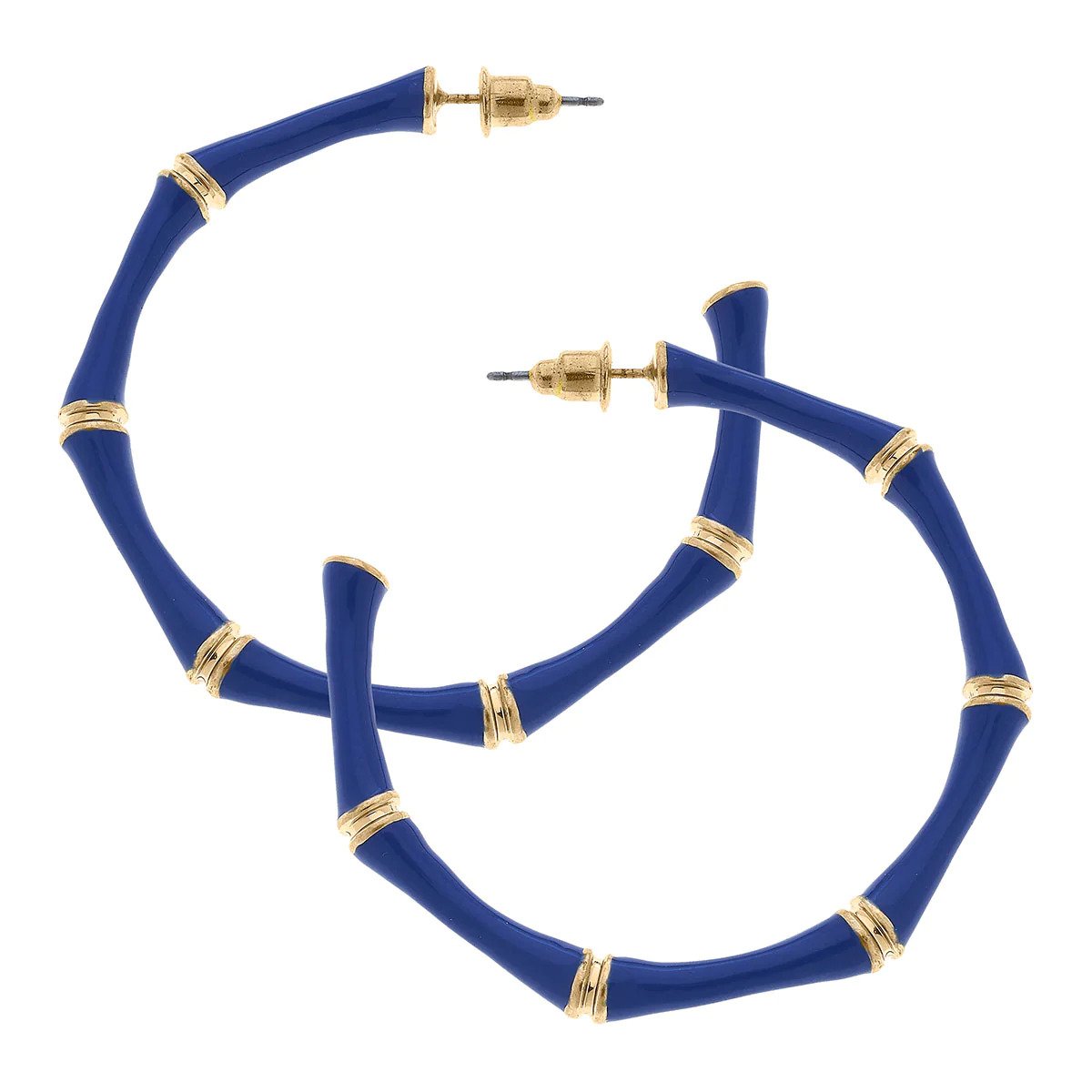 Canvas Style BLUE Enamel Bamboo Hoop Earrings