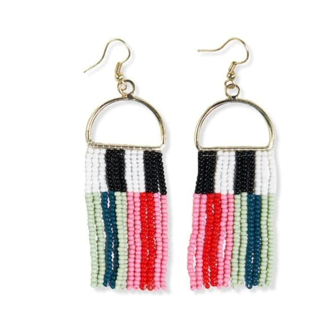 Ink + Alloy Allison Vertical Stripes Beaded Fringe Earrings Tomato Red