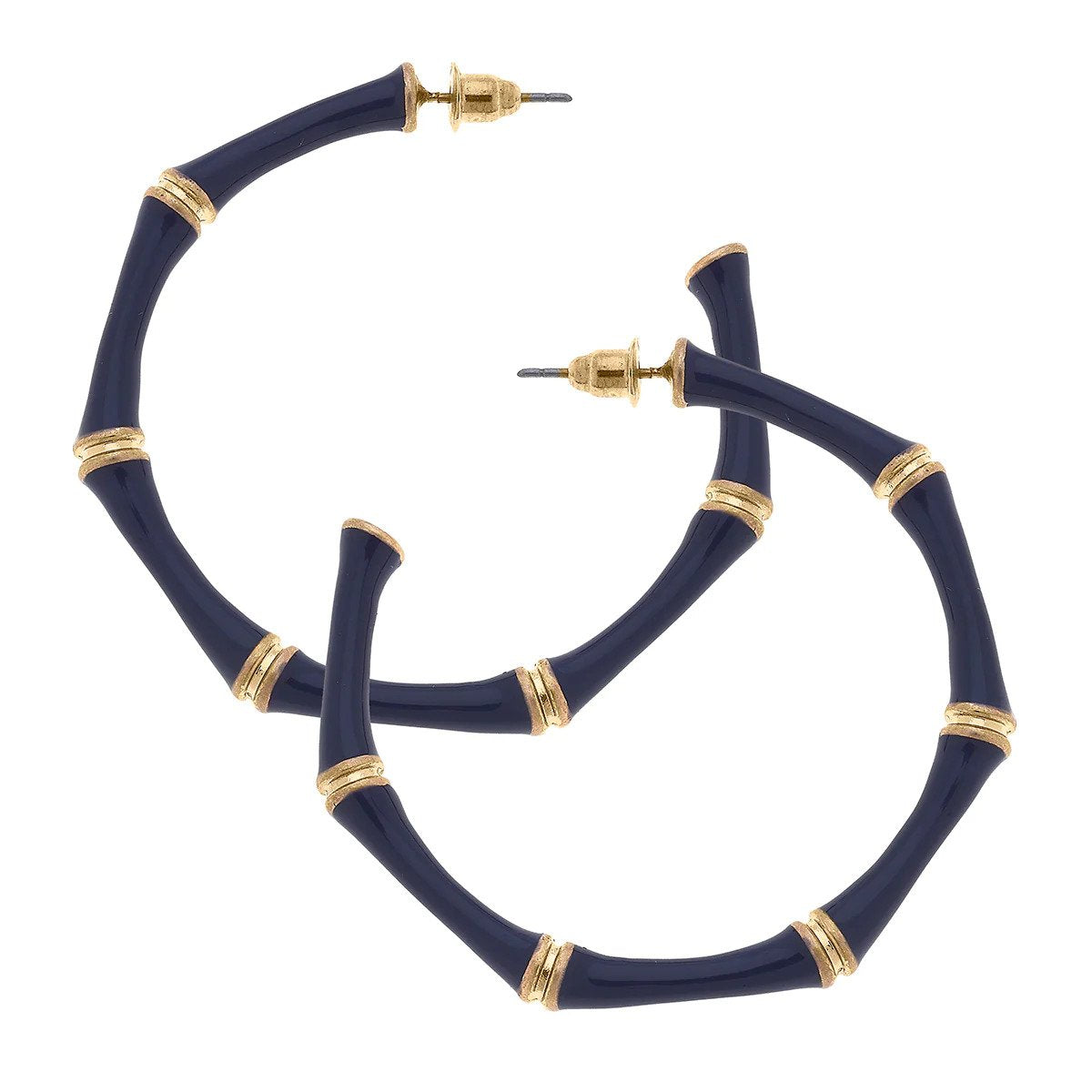 Canvas Style NAVY Enamel Bamboo Hoop Earrings