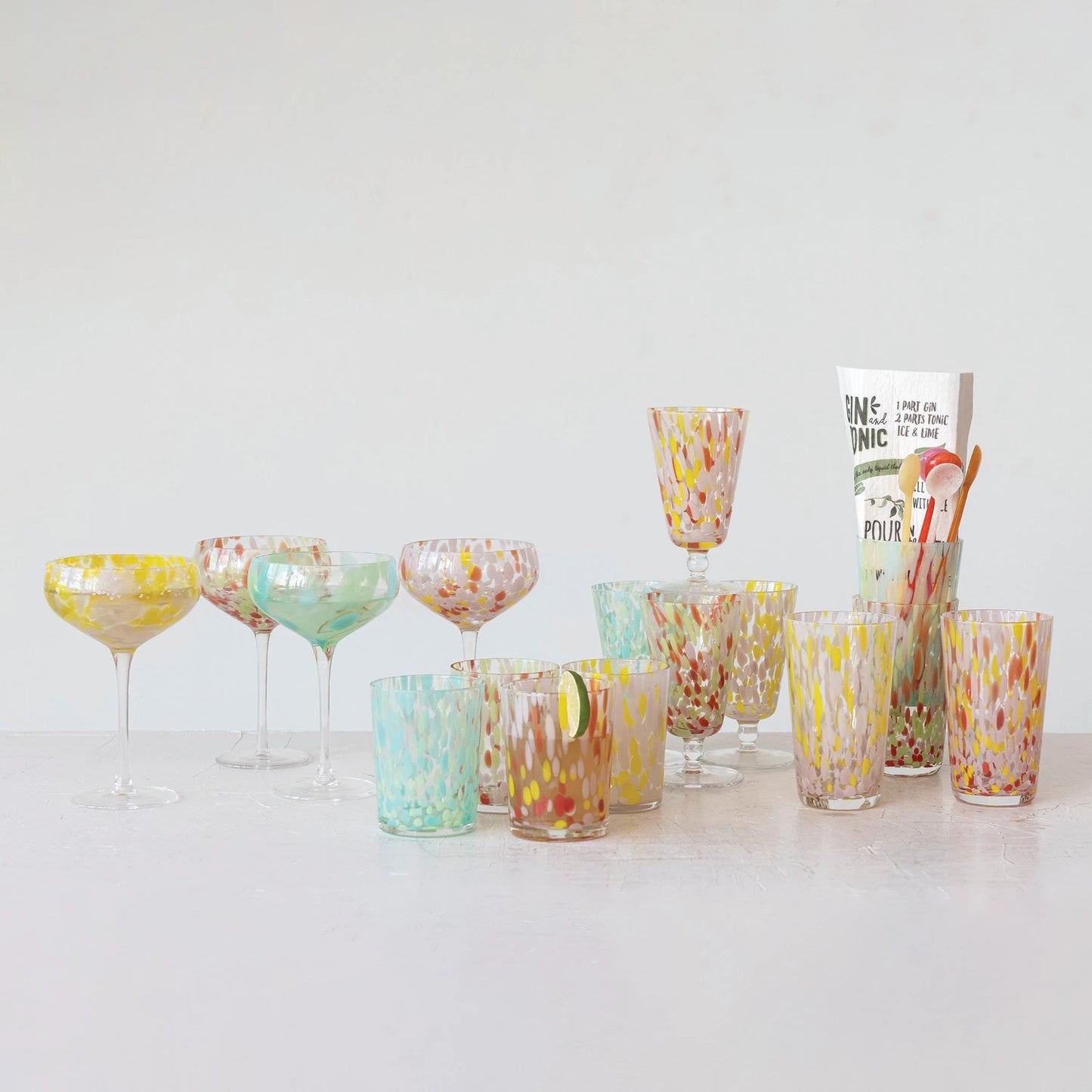 Hand- Blown Stemmed Drinking Glass, set of 6
