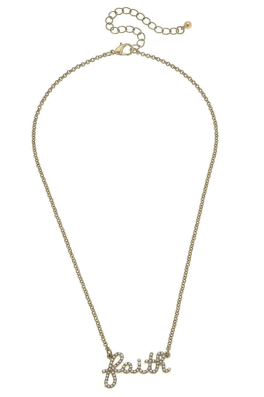 Canvas Style- Faith Pearl Studded Script Necklace