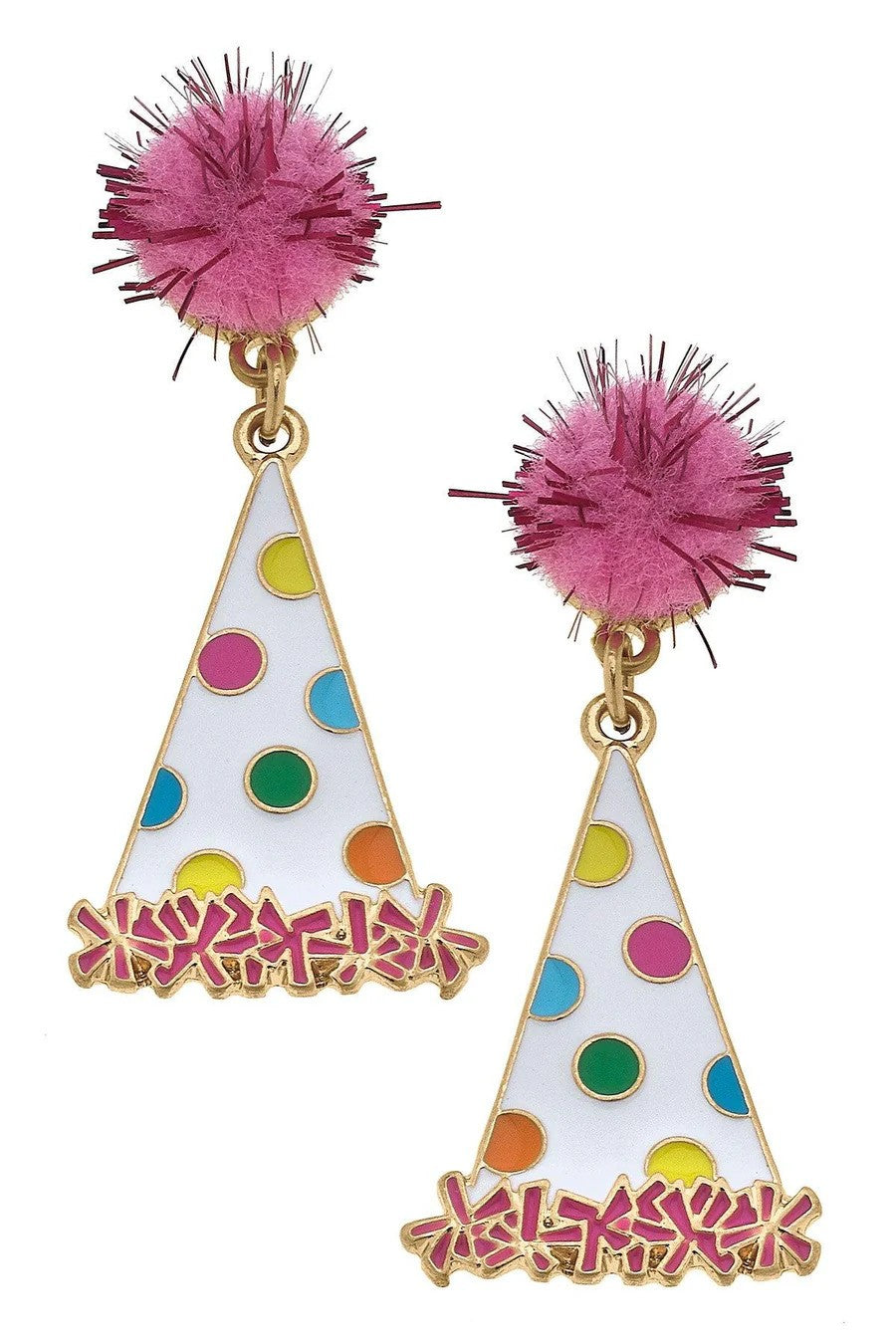 Canvas Style- Polka Dotted Party Hat Enamel Earrings