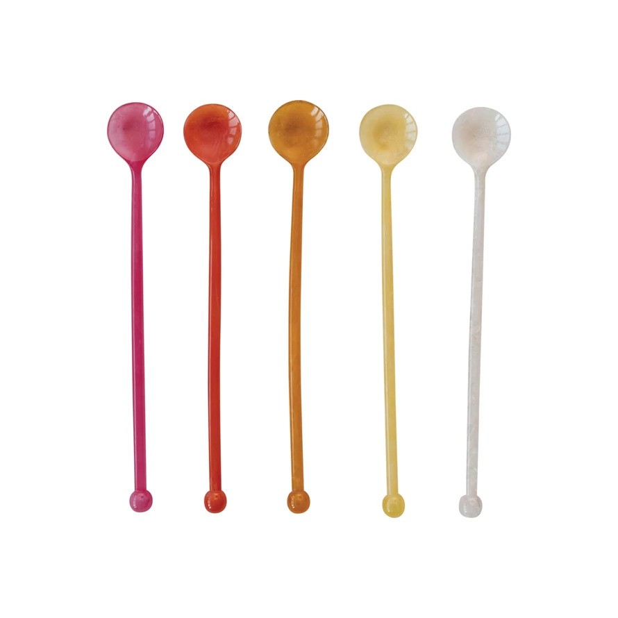 Resin Cocktail Spoon set , 5 Marbled Colors