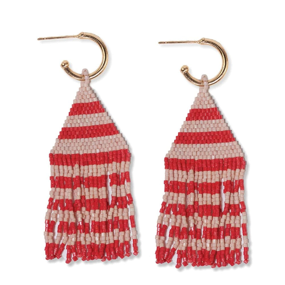 Ink + Alloy James Mini Gold Hoop Two Tone Stripes Beaded Fringe Earrings Poppy