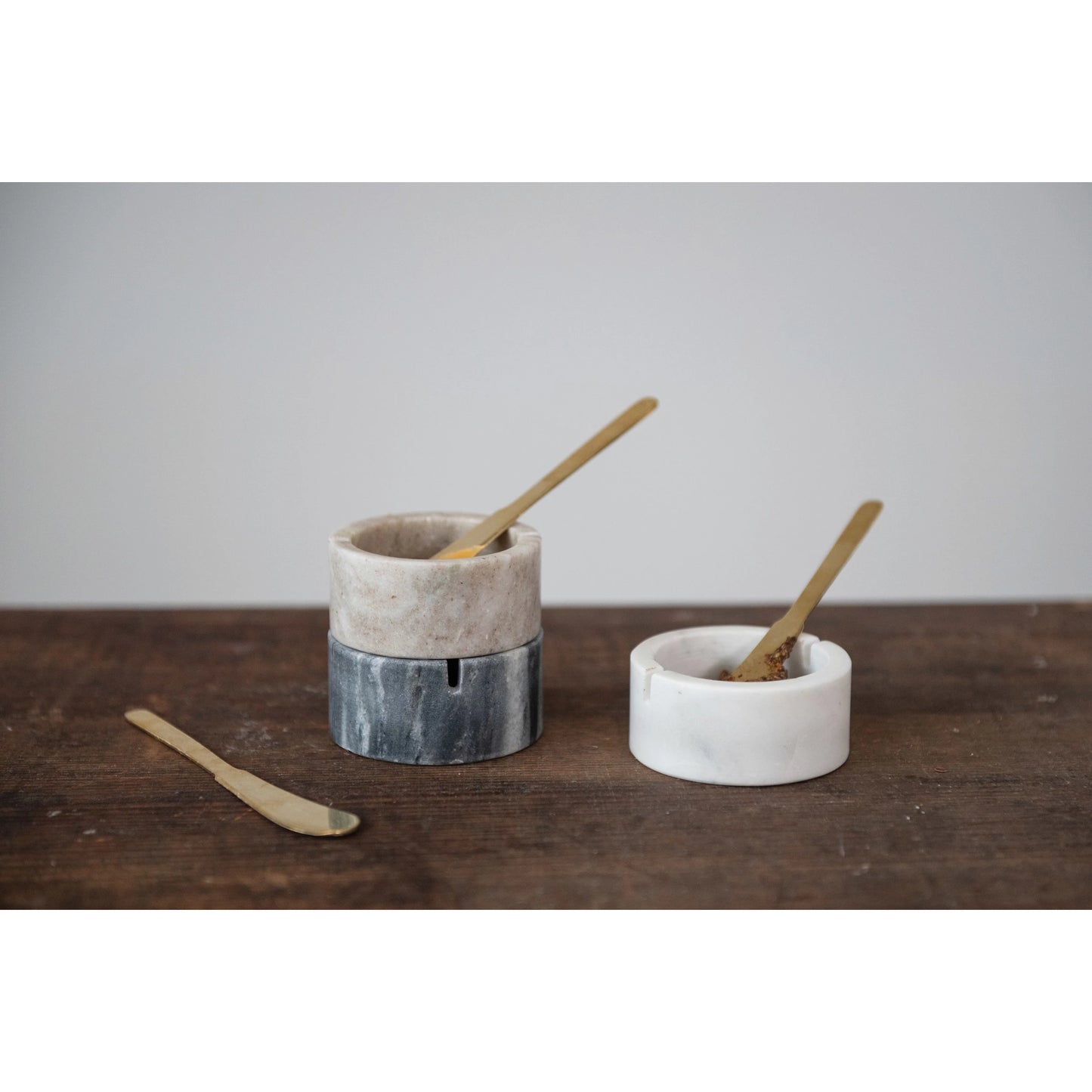 Marble Bowl with Metal Knife, Set of 3