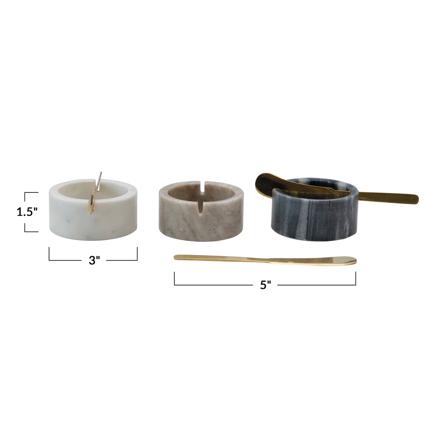 Marble Bowl with Metal Knife, Set of 3