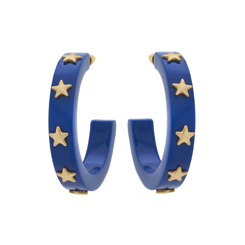 Canvas Style-Liberty Star Resin Hoop Earrings in Blue