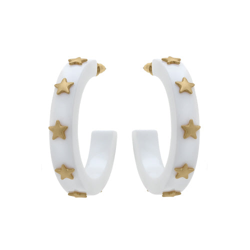 Canvas Style-Liberty Star Resin Hoop Earrings in white