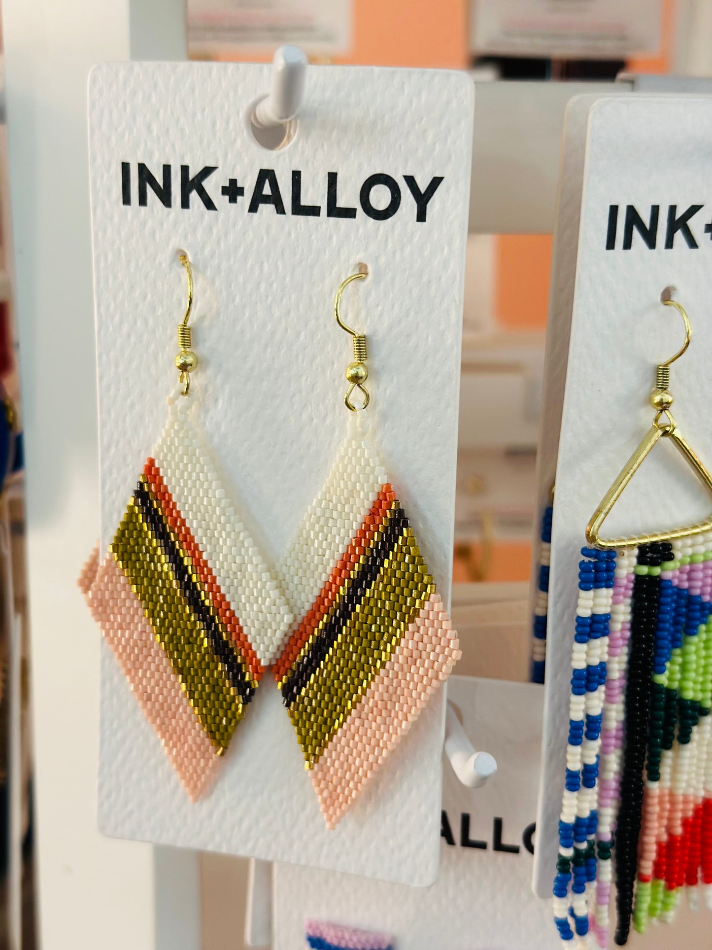 Ink + Alloy Mixed Diagonal Stripes Beaded Earrings Jaipur