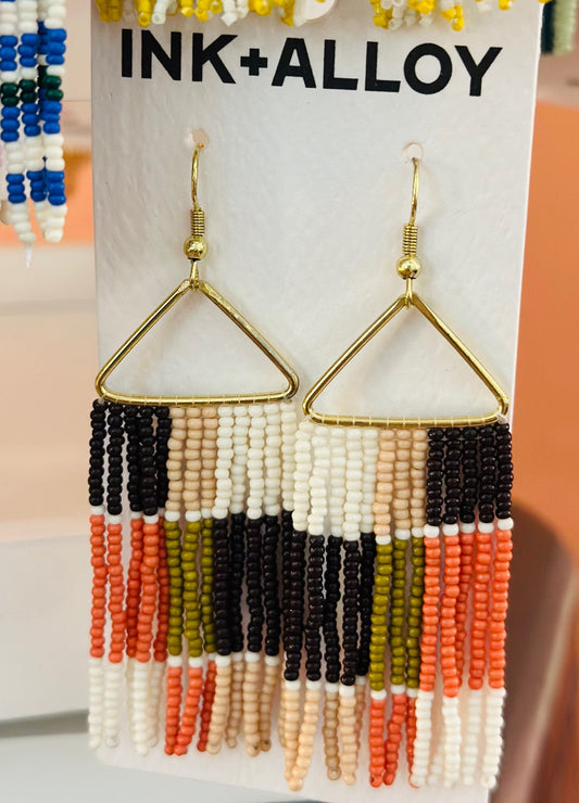 Ink + Alloy Whitney Patchwork Beaded Fringe Earrings Jaipur