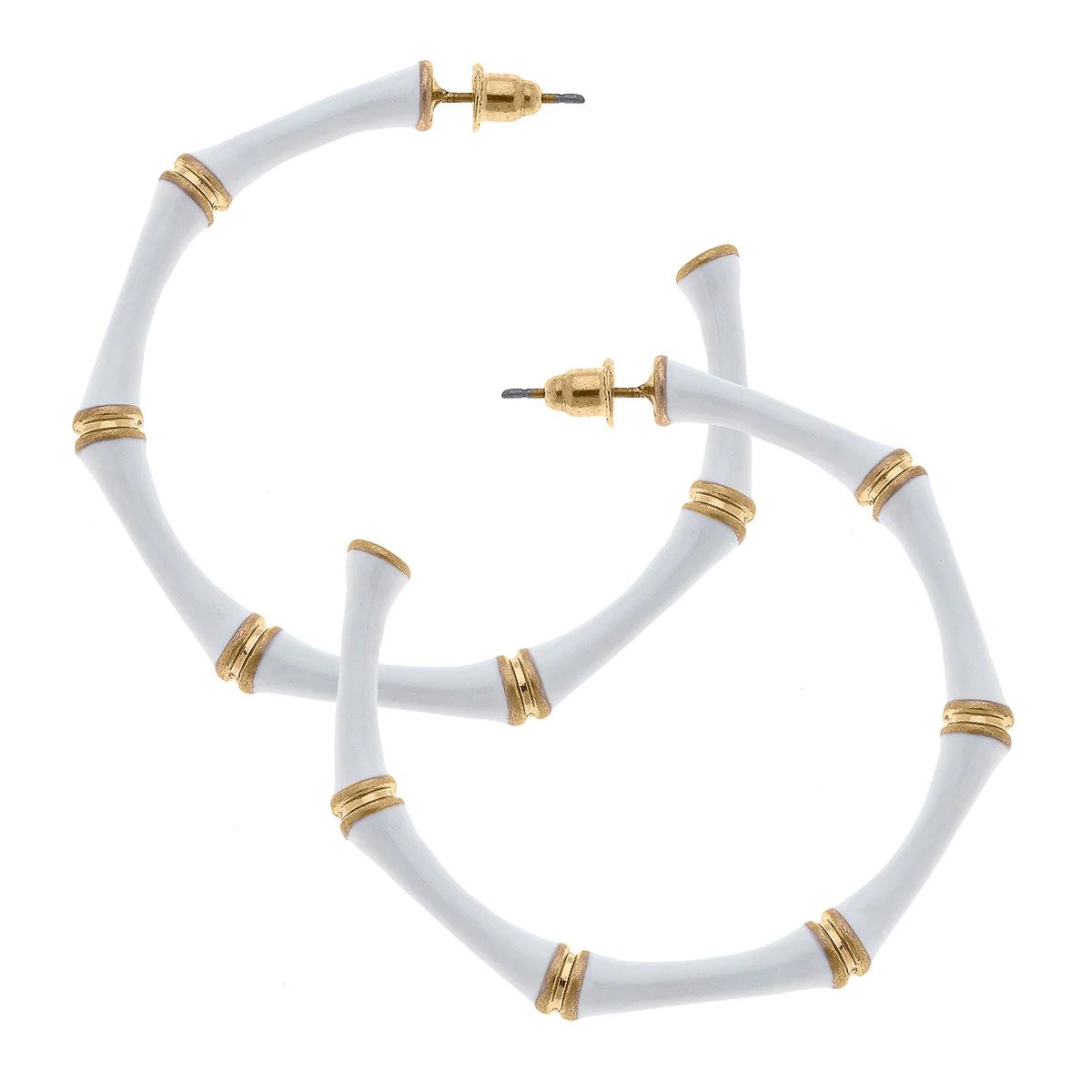 Canvas Style WHITE  Enamel Bamboo Hoop Earrings