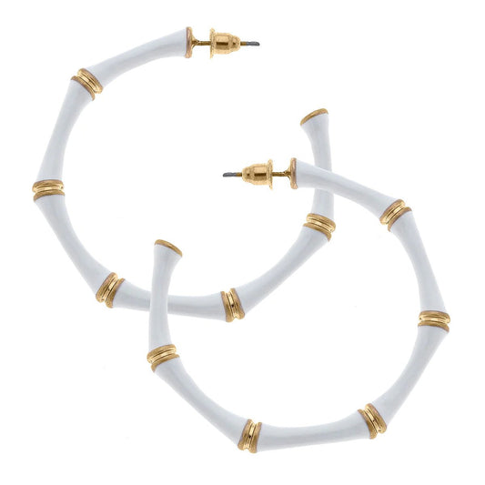 Canvas Style WHITE  Enamel Bamboo Hoop Earrings