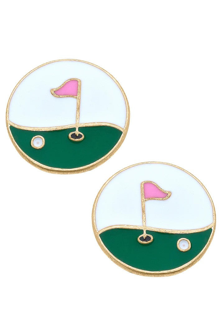 Canvas Style- Hole in One Enamel Golf Stud Earrings