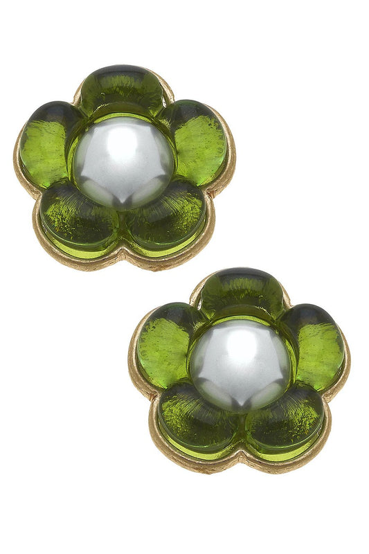 Canvas Style- Flower Power Stud Earrings- Green