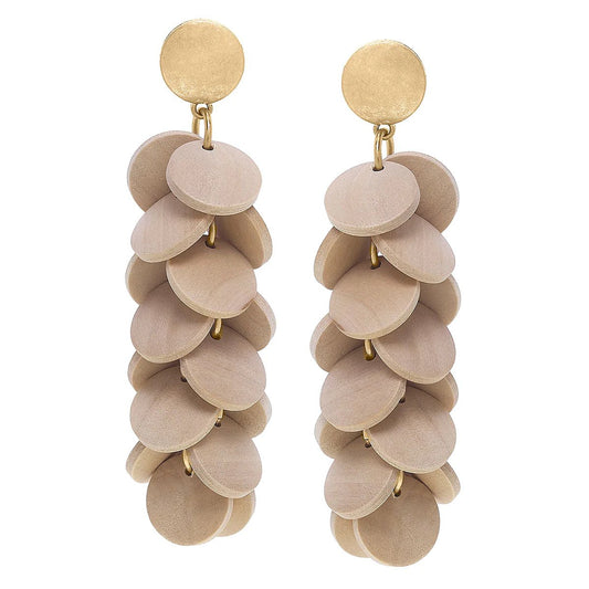 Canvas Style- Wood Disc Cluster Statement Earrings in Worn Gold
