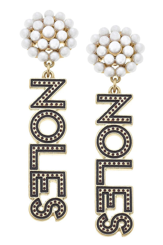 Florida State Seminoles Pearl Cluster Dotted Enamel Drop Earrings in Black