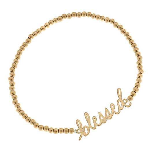 Canvas Style-  BLESSED Bead Stretch Bracelet in Worn Gold