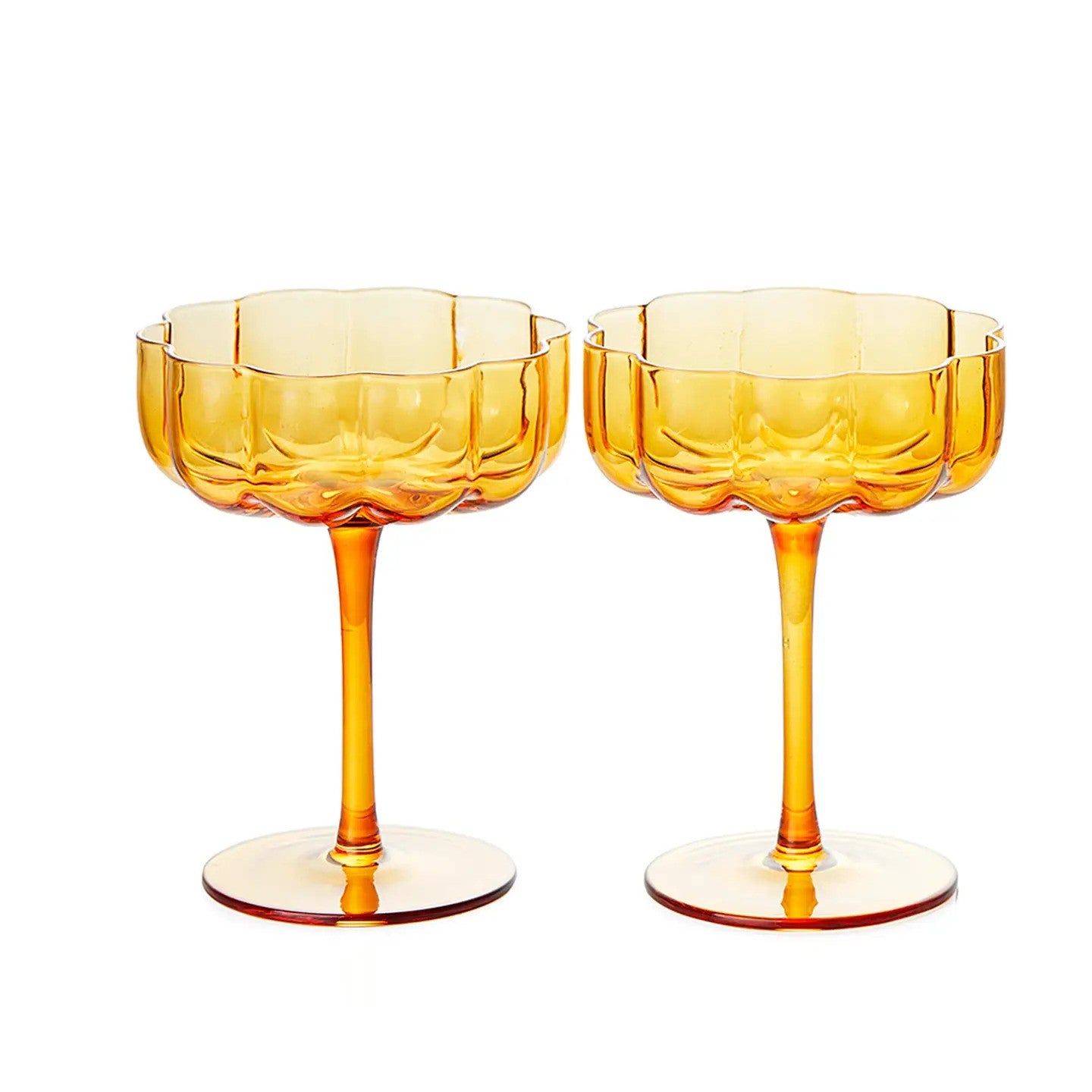 Amber Flower Wave Glasses Coupes - Set of 2