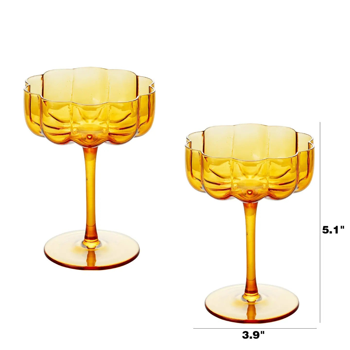 Amber Flower Wave Glasses Coupes - Set of 2
