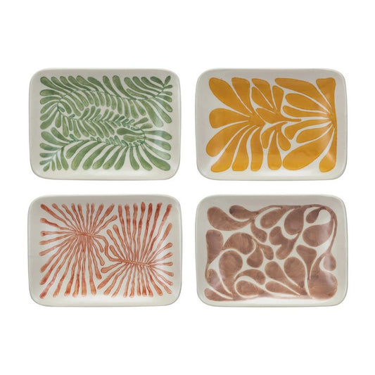 Hand-Painted Stoneware Plate w/ Abstract Design- Set of 4