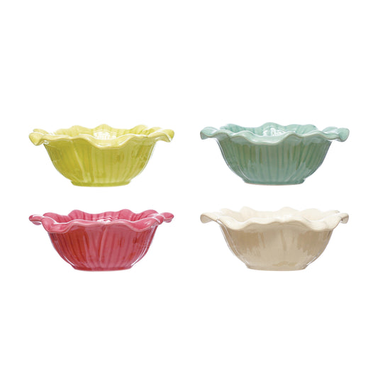 Debossed Stoneware Flower Bowl Set of 4