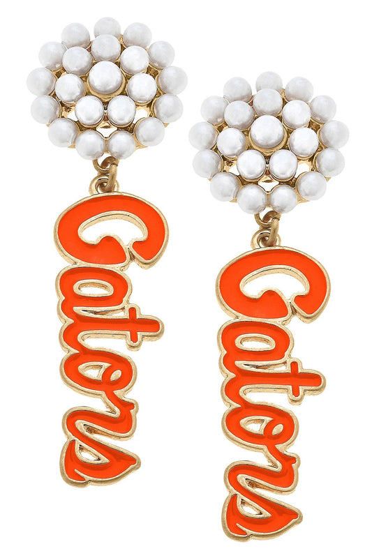 Florida Gators Pearl Cluster Enamel Drop Earrings