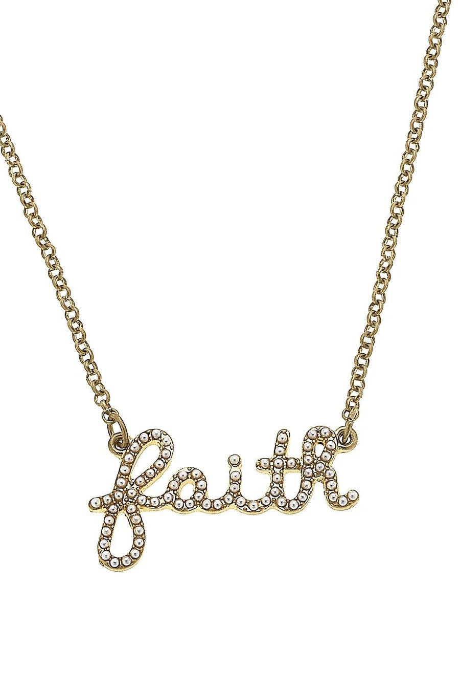 Canvas Style- Faith Pearl Studded Script Necklace