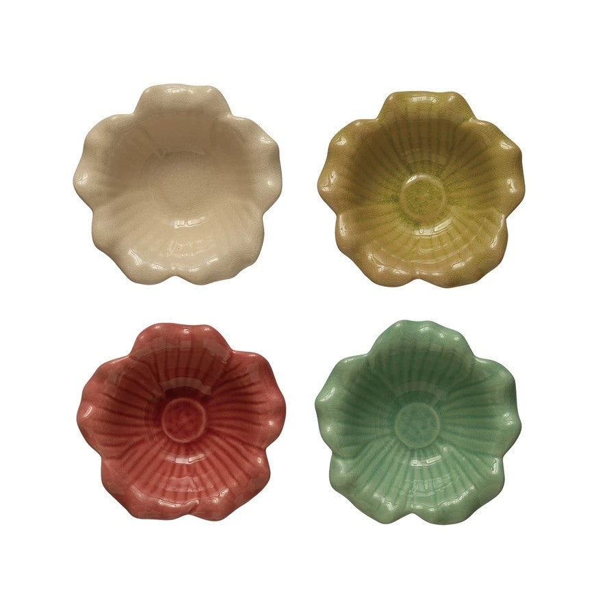 Debossed Stoneware Flower Bowl Set of 4