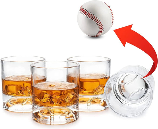 Baseball Ball Whiskey Glasses Set of 4 - 8oz