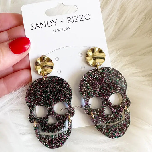 Voodoo Glitter Skull Earrings