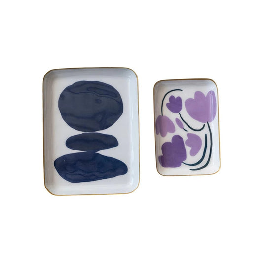 Abstract Flower Enameled Metal Tray set