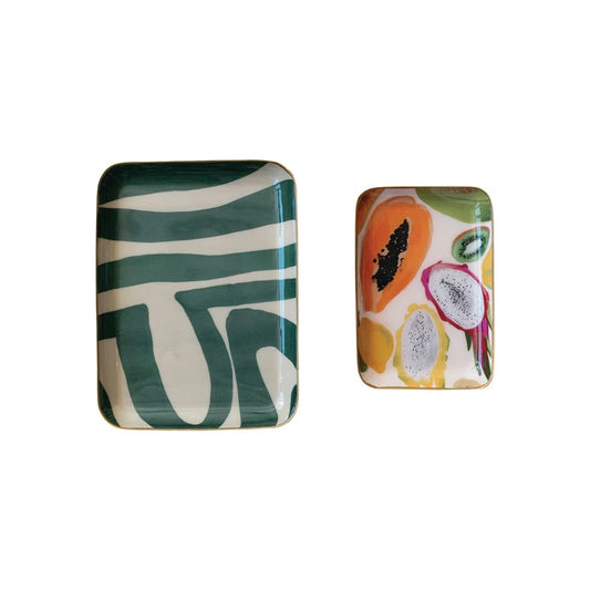 Gold Rim Abstract Enameled Metal Tray set