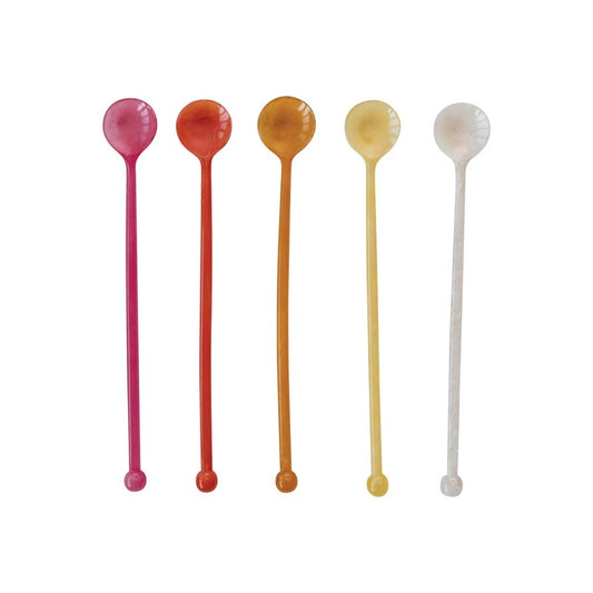 Resin Cocktail Spoon set , 5 Marbled Colors