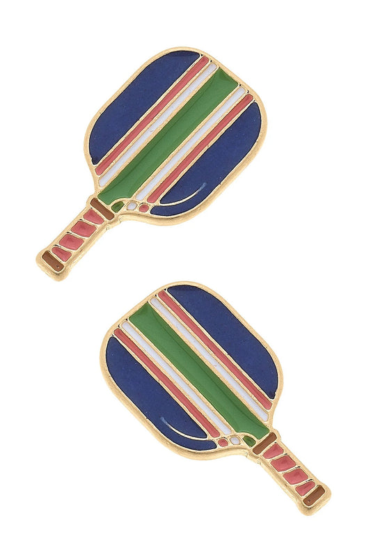 Ellie Pickleball Paddle Stud Earrings in Blue
