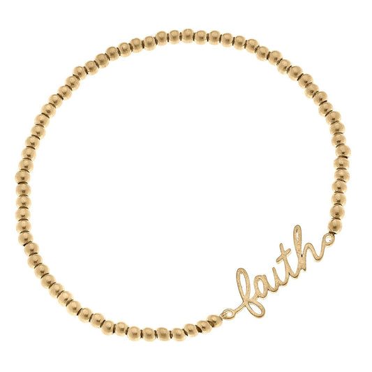 Canvas Style Faith Bead Stretch Bracelet in Worn Gold