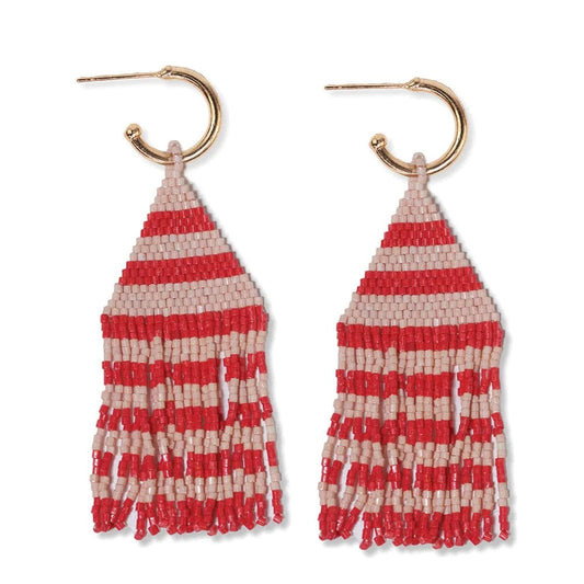 Ink + Alloy James Mini Gold Hoop Two Tone Stripes Beaded Fringe Earrings Poppy