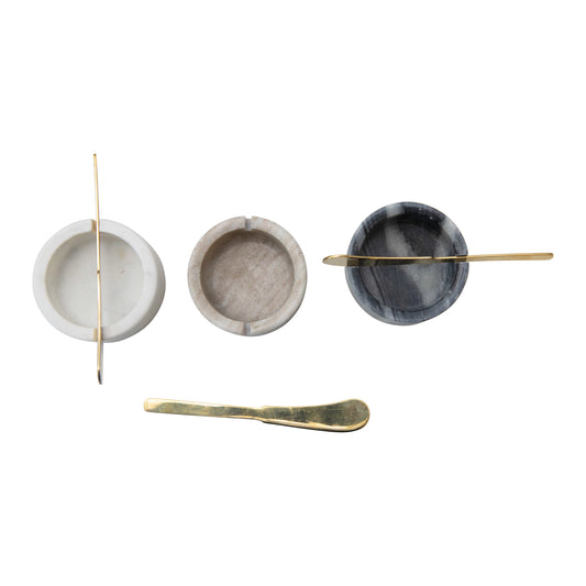 Marble Bowl with Metal Knife, Set of 3