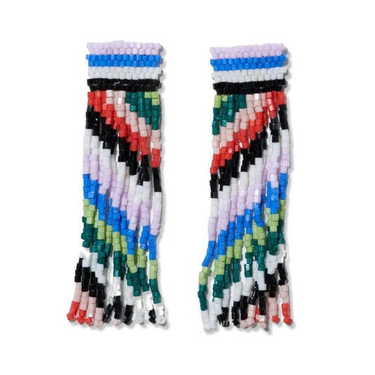 Ink + Alloy Marilyn Diagonal Stripes Beaded Fringe Earrings Rio