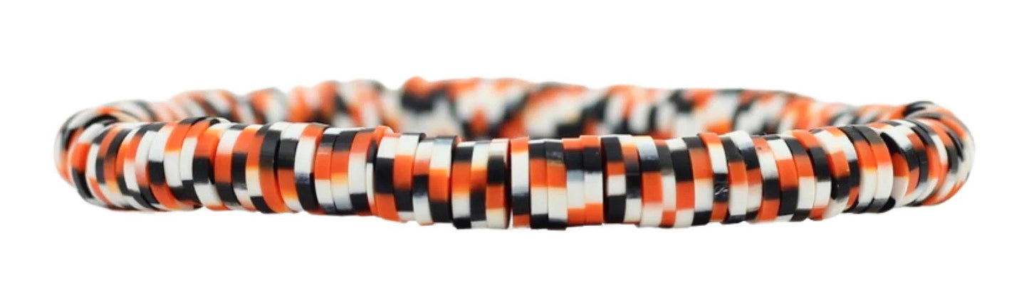 Bourbon & Boweties Stacker Stretch Bracelet- Orange, Black, White