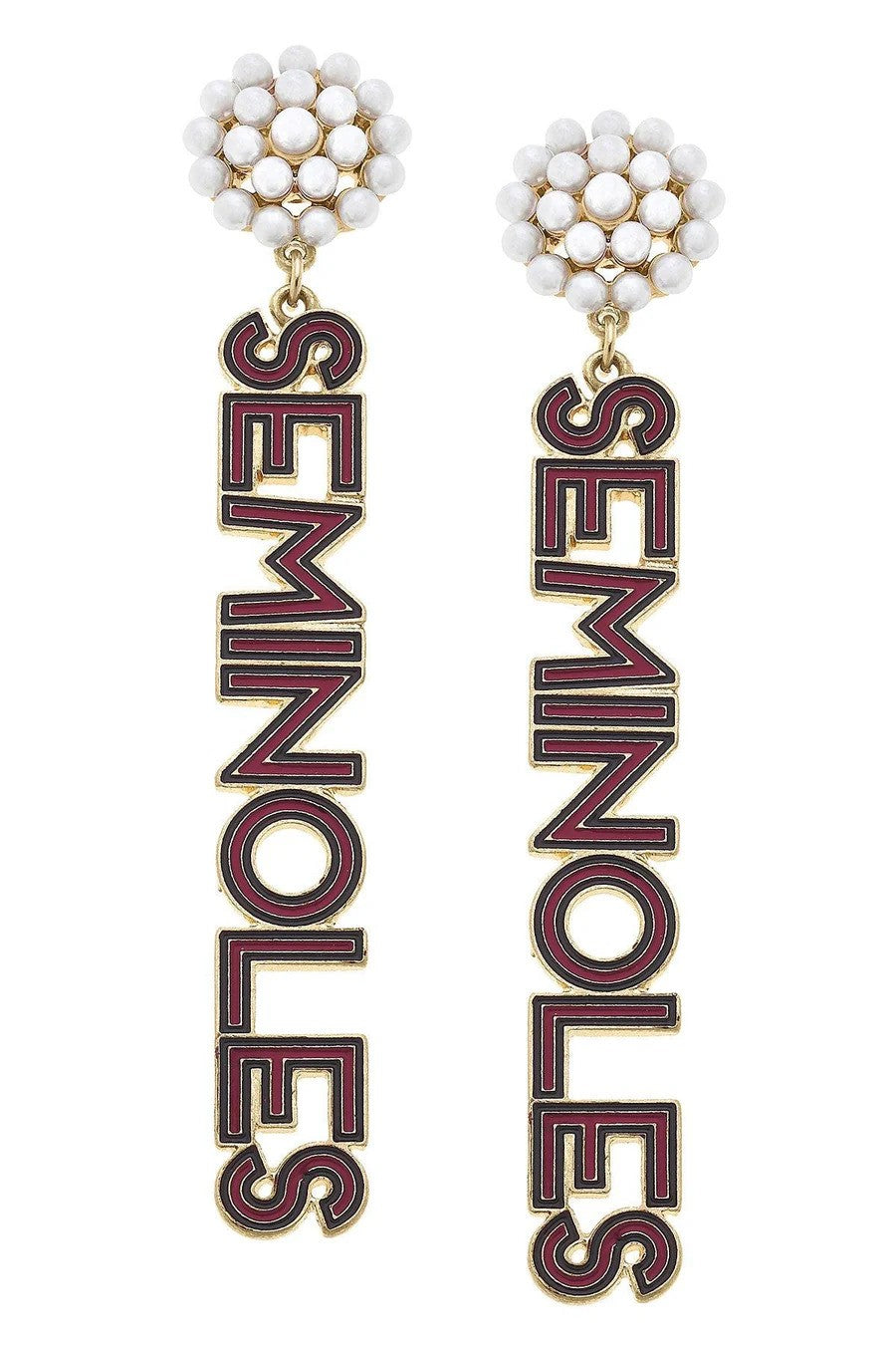 Florida State Seminoles Pearl Cluster Dotted Enamel Drop Earrings in Black