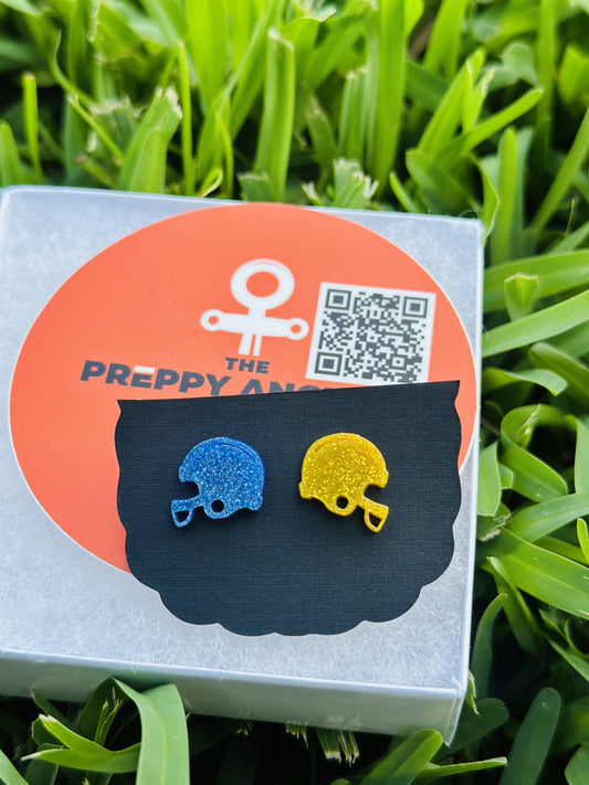 Navy & Gold Glitter Football Helmet Earrings